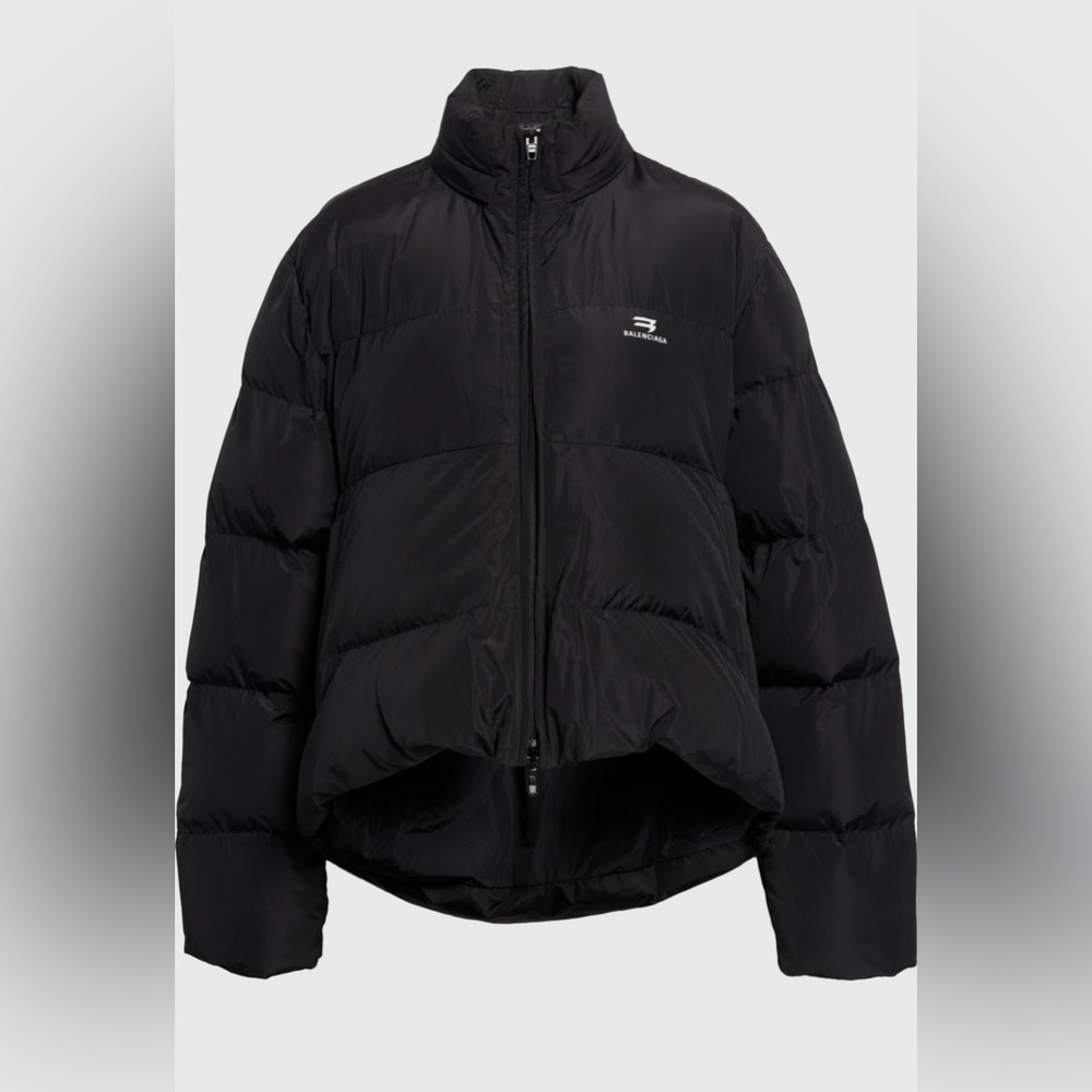 NEW WITH TAGS BALENCIAGA C SHAPED PUFFER Logo Black Sz 34 Curved Hem Jacket - Picture 4 of 14